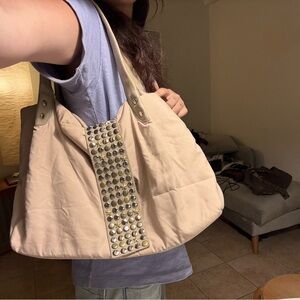 Japanese brand Studded Beige/pink Tote Bag